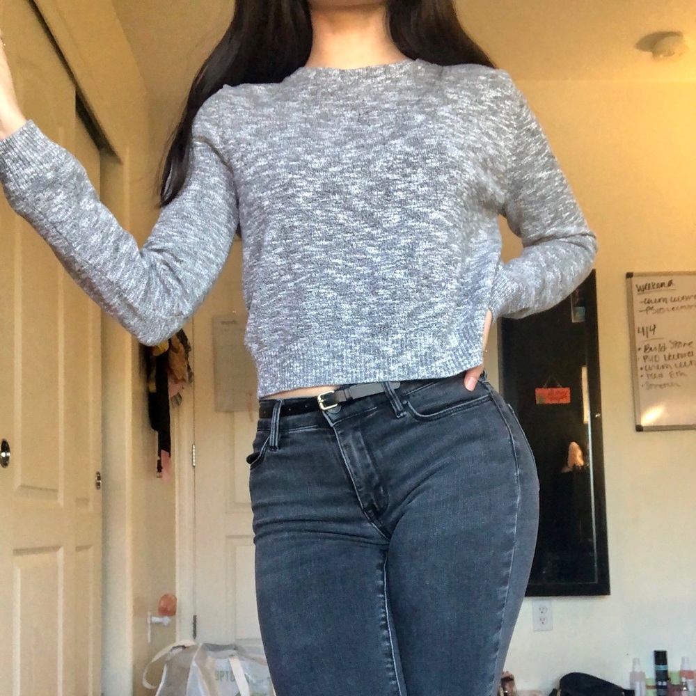 Gray Long Sleeve Crop Top